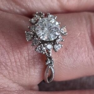 Delicate Silver Floral Halo Engagement Ring - White